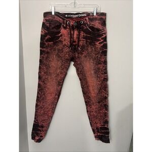 Jordan Craig men's stacked denim jeans with a red/black acid or tie-dye wash 36